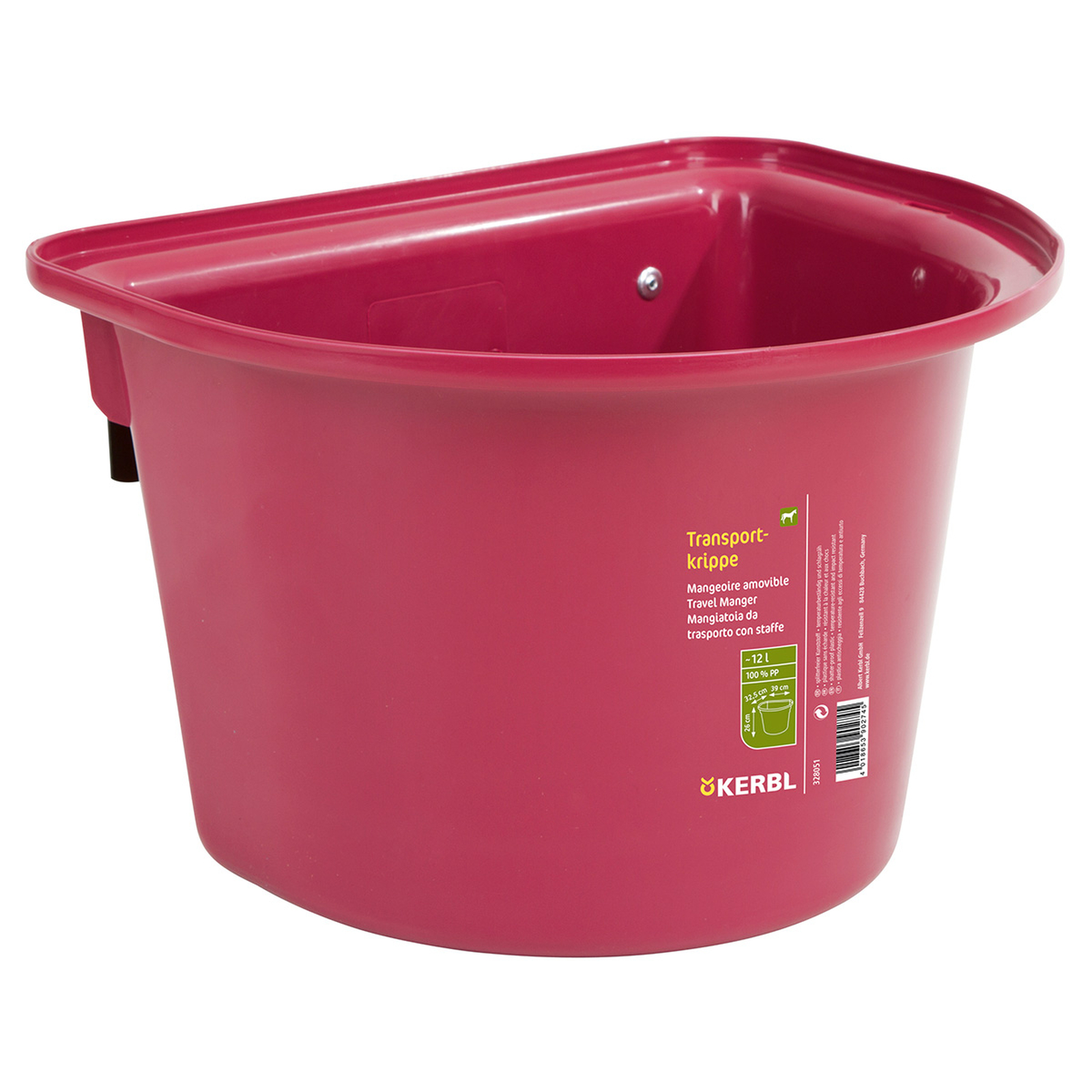Raspberry Pink Kerbl Travel pesebre 12L, plástico con asa de enganche