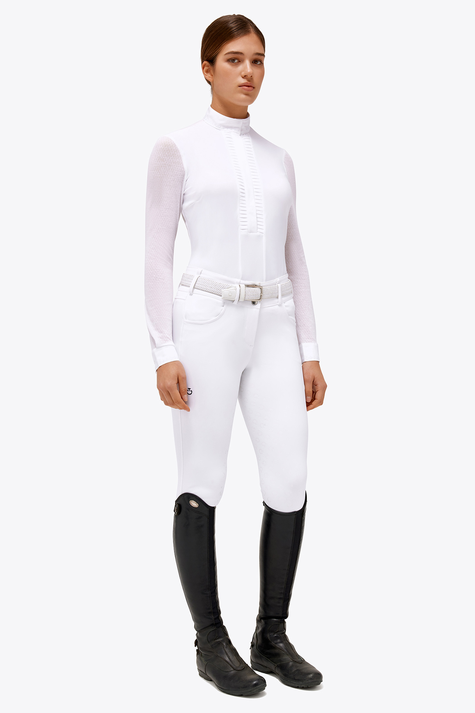 Cavalleria Toscana Camisa de concurso de manga larga para mujer con pliegues