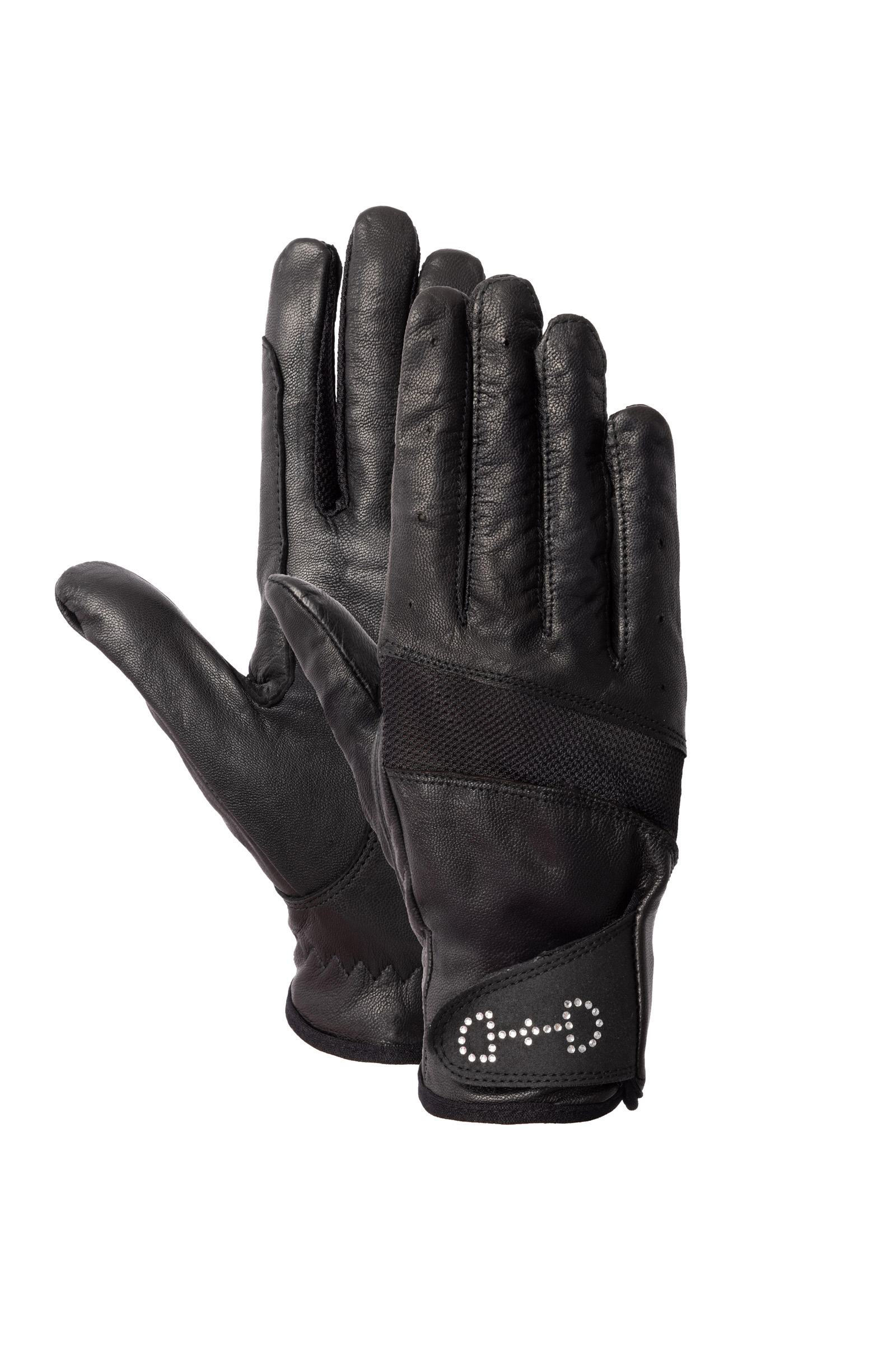 Negro Guantes de Cuero y Malla para MujerHorze