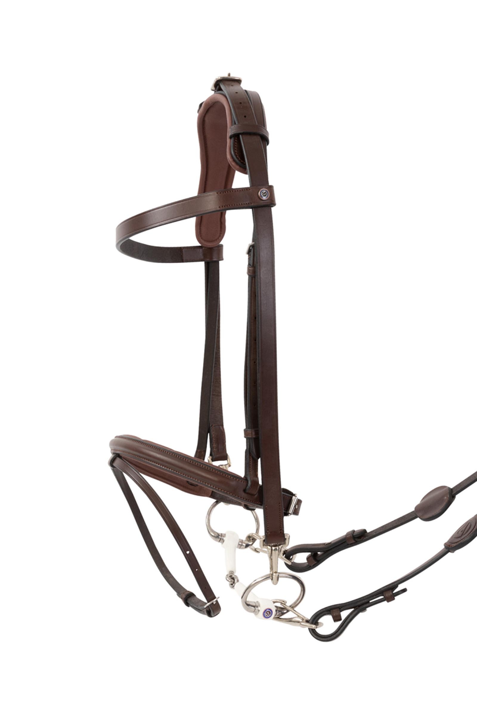 Brown/Silver Trust Equestrian Hamburg Training Bridle W Padding & Rubber Reins