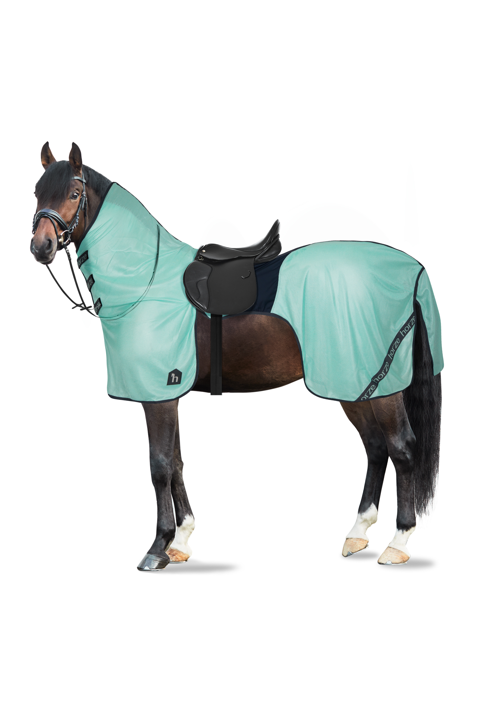 Brook Green Manta Riñonera Anti-Moscas con CubreCuello Desmontable y Protección UV Horze Paso Fino