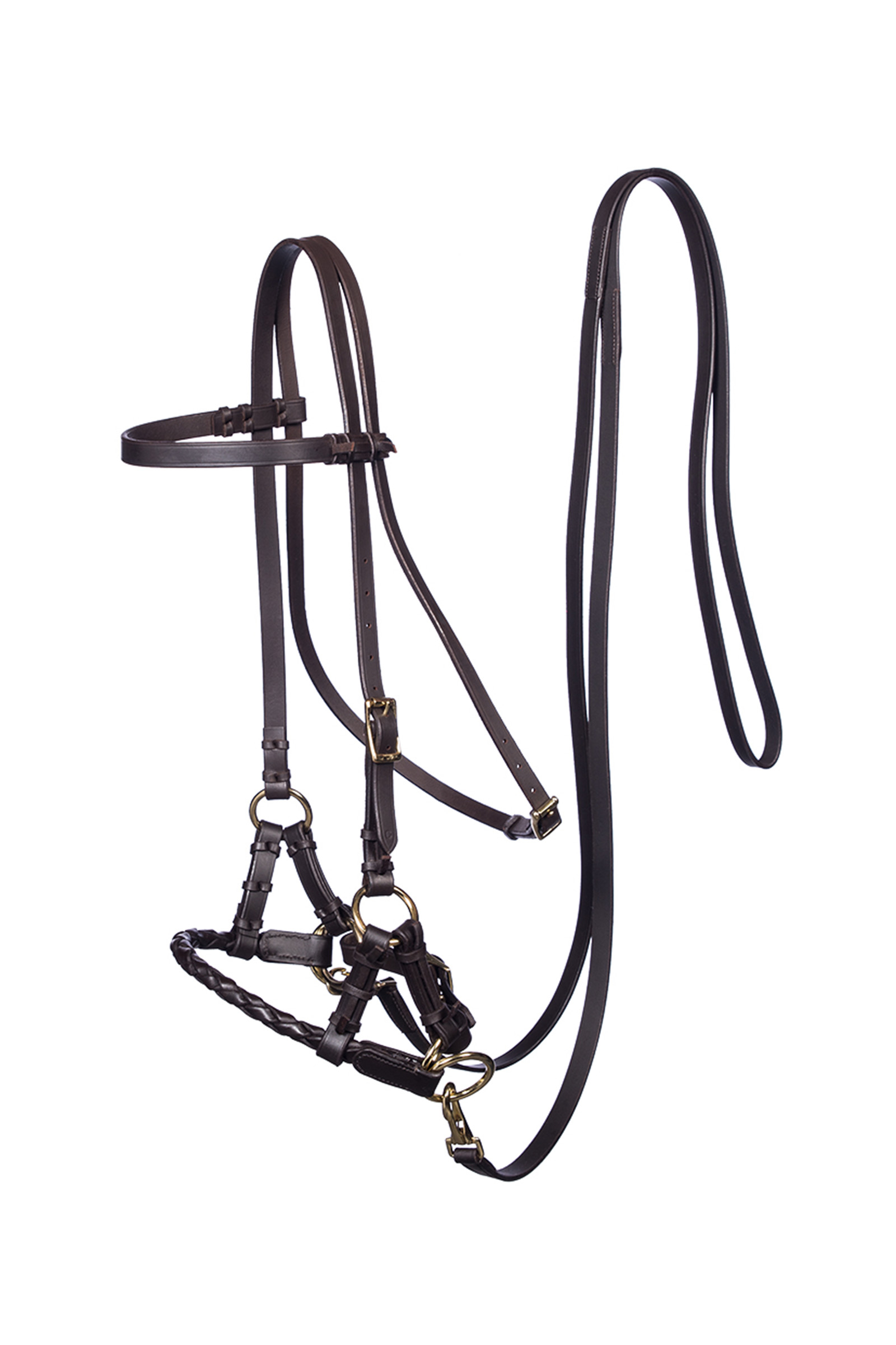 Brown/Brass F.R.A. Freedom Riding Articles Pariba Sidepull (Sistema 3) Muserola tejida, con riendas