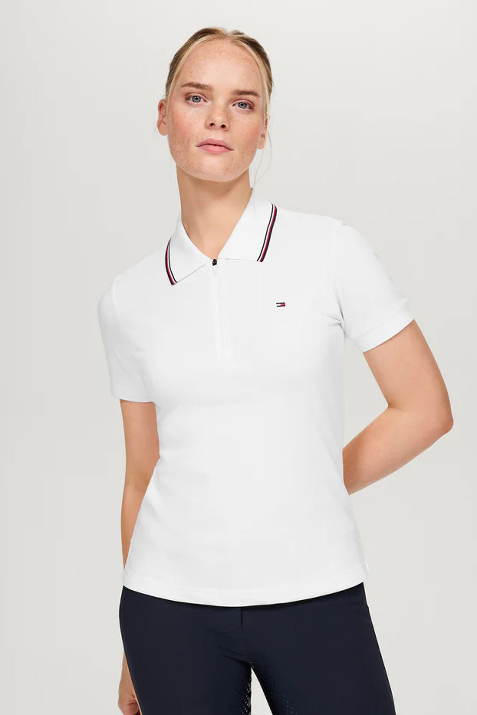 OPTIC WHITE Tommy Hilfiger Equestrian Camden polo con cremallera para mujer