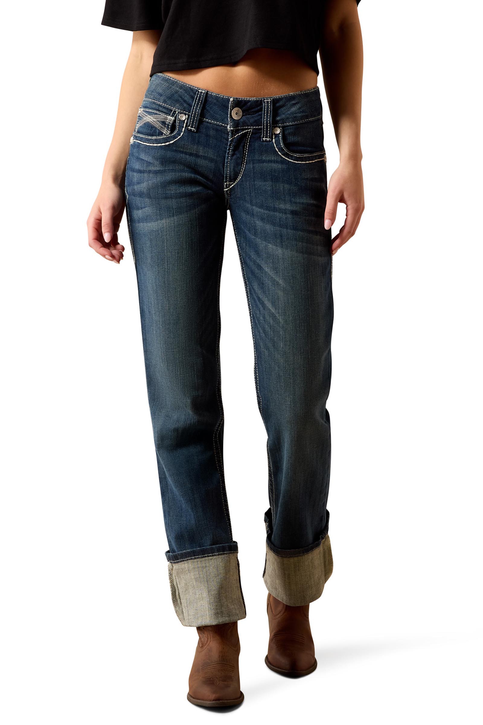 Ariat R.E.A.L. Mid Rise Stretch Ivy Stackable Straight Leg Vaqueros el&aacute;sticos rectos para mujer de tiro medio