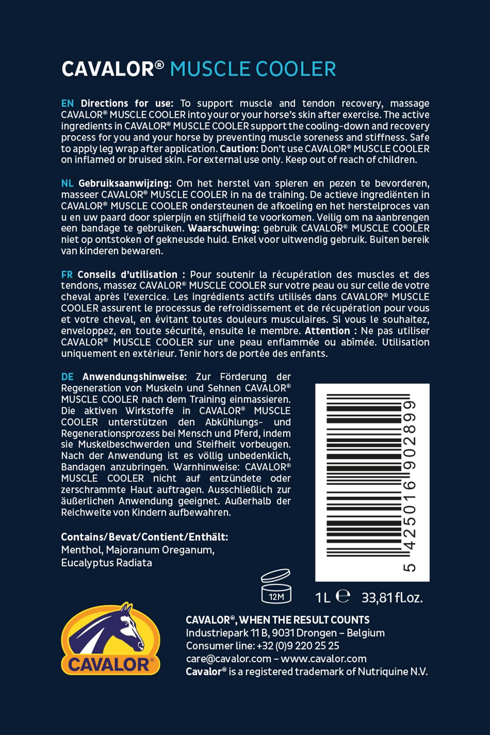 Gel Cavalor Muscle Cooler, Articulaciones M&uacute;sculos & Tendones, 1l