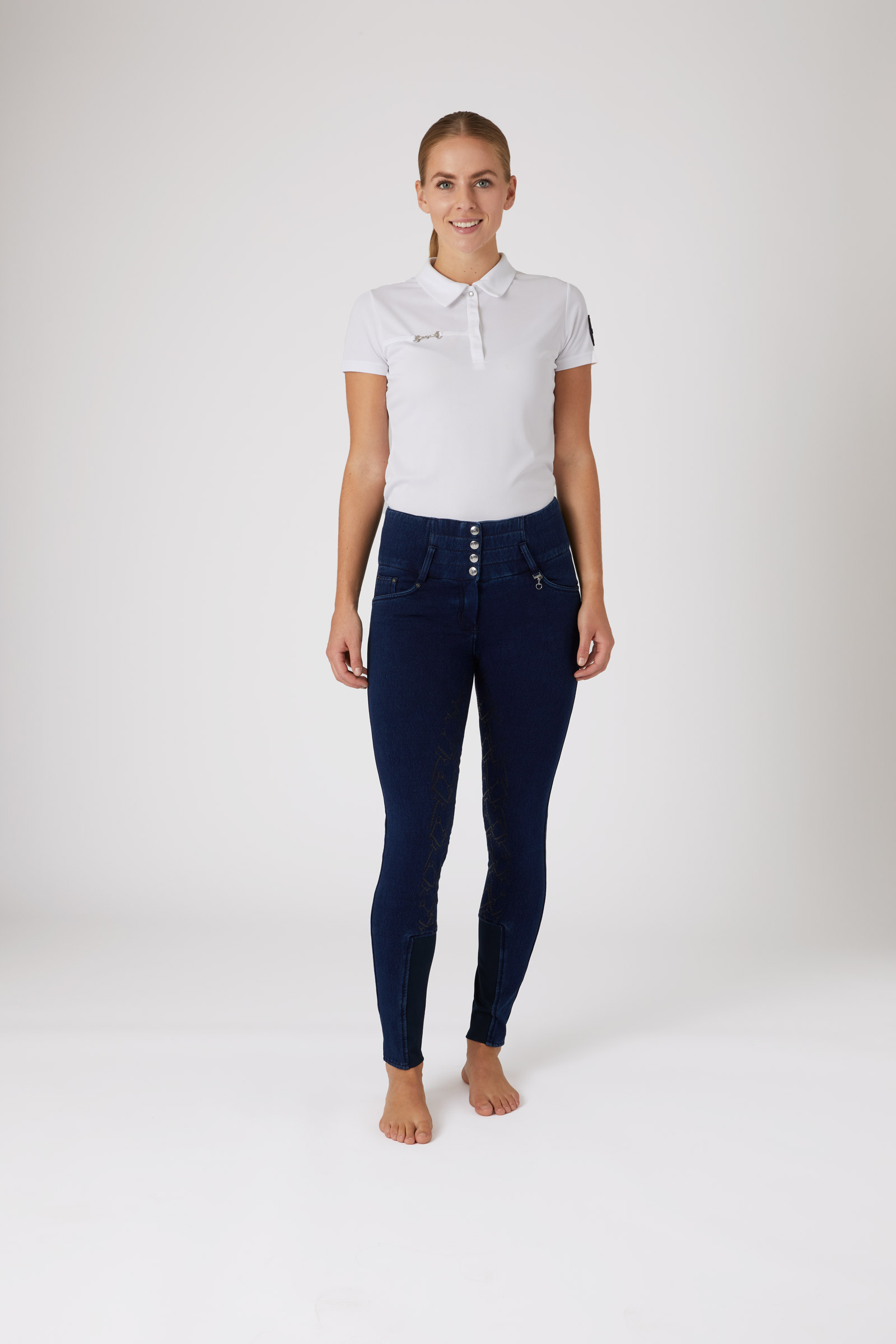 Pantalones de Montar Vaqueros Thermo con Asiento Completo de Silicona para Mujer Horze Kacy