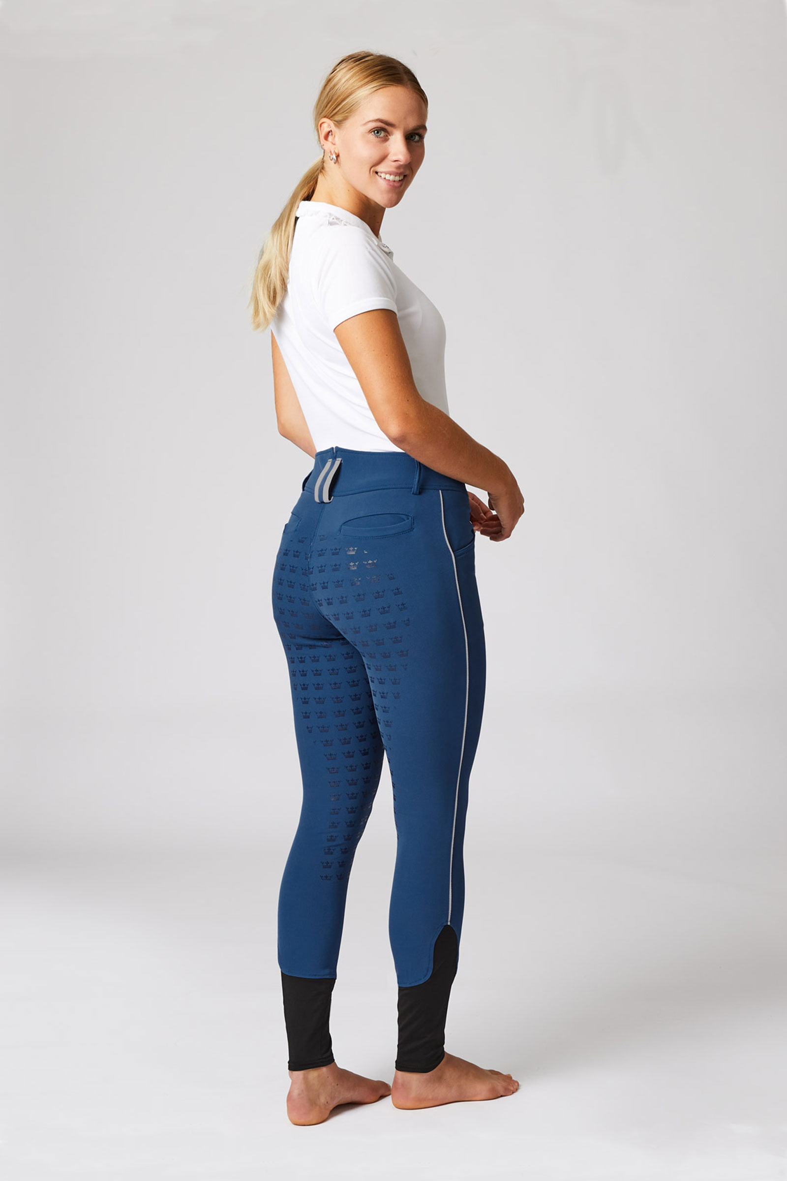 Pantalones de Montar con Cintura Alta de Asiento Completo con Ribete Contrastante para Mujer