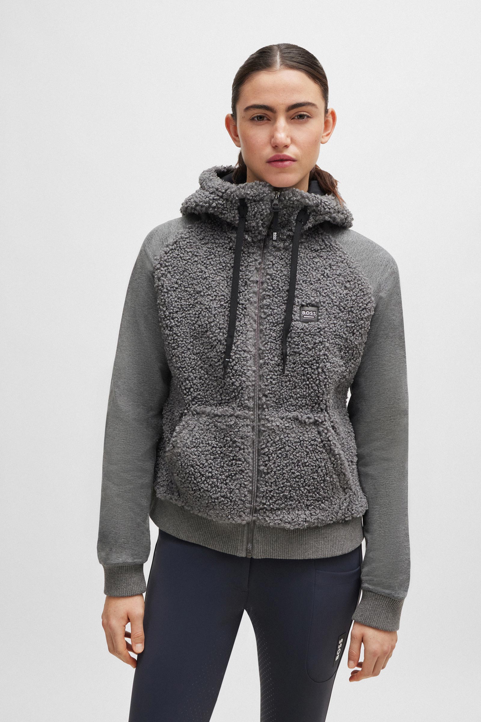 Sudadera con capucha Boss Riva Teddy Hybrid Zip