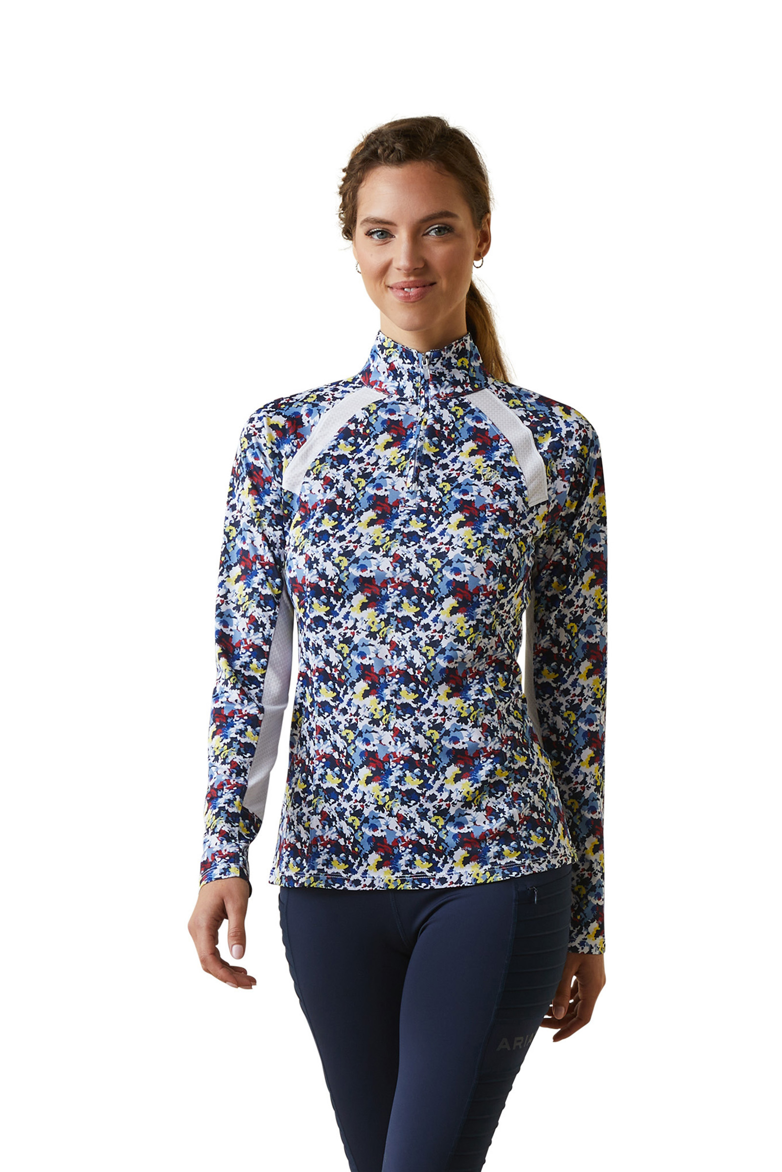 Camo Blue Camisa Capa Base 1/4 Cremallera para Mujer Ariat Sunstopper 2.0