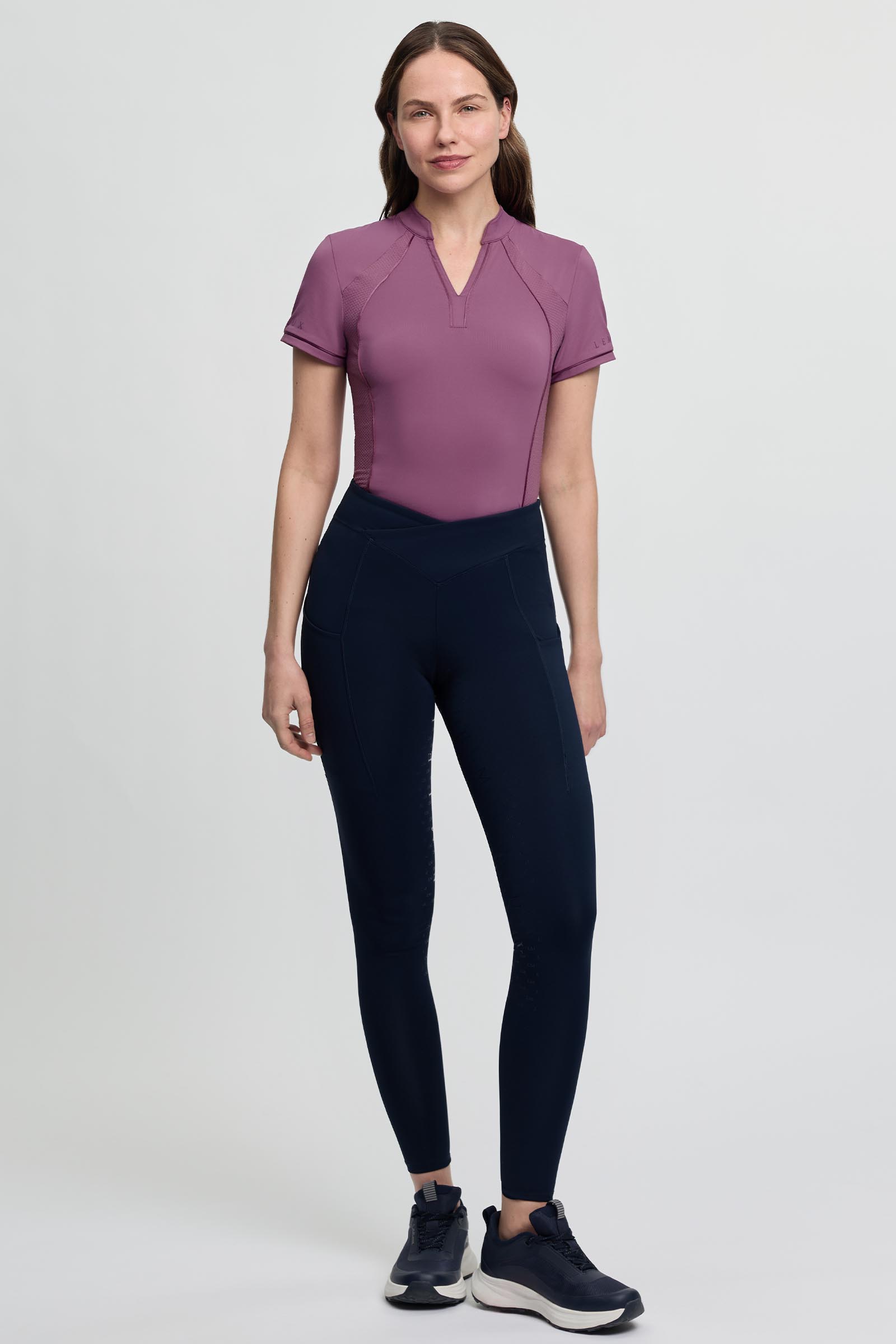 LeMieux Simone pantalones de equitaci&oacute;n pull on para mujer con medio asiento crossover
