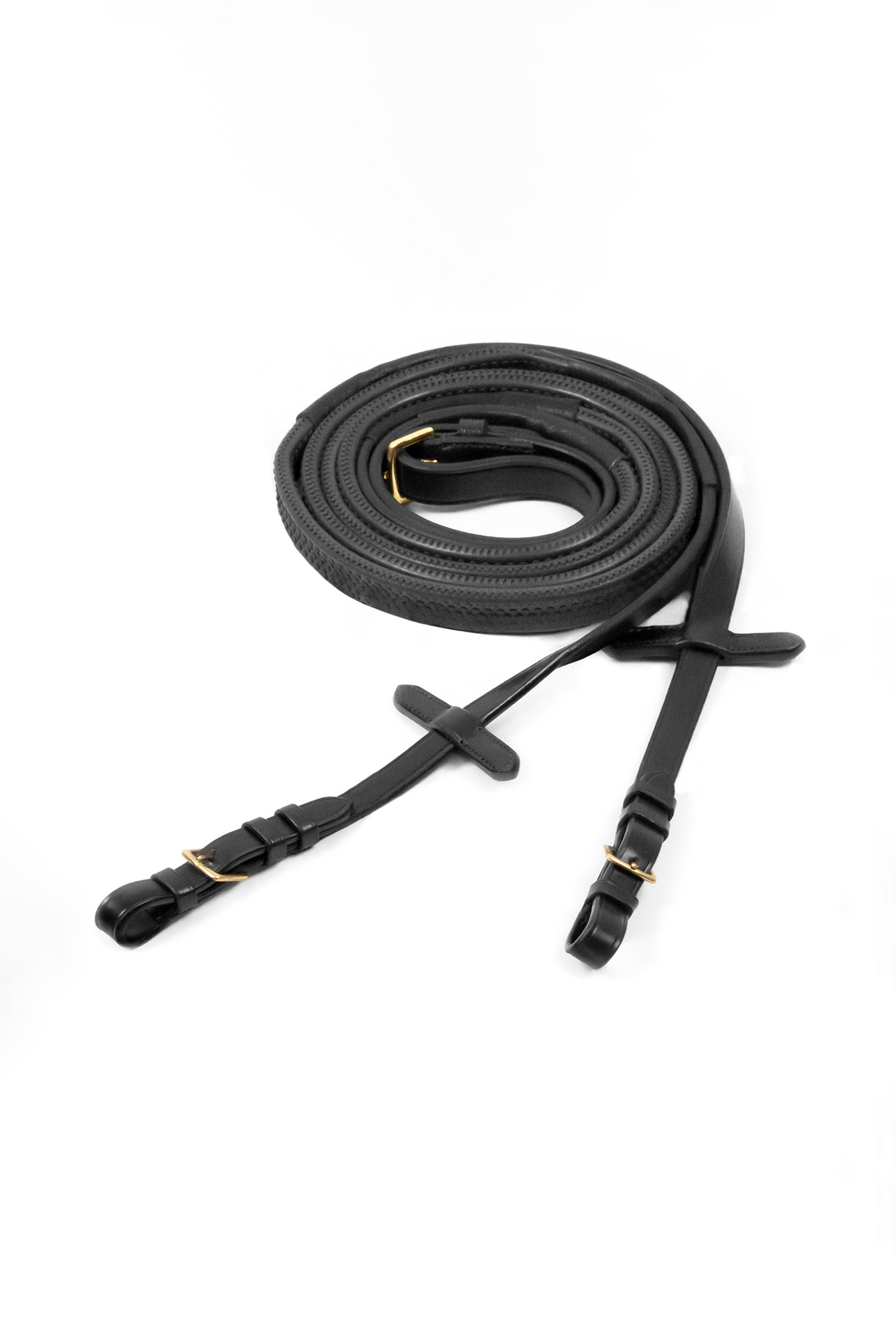 Black/Gold Schockemöhle Sports riendas de goma con hebillas