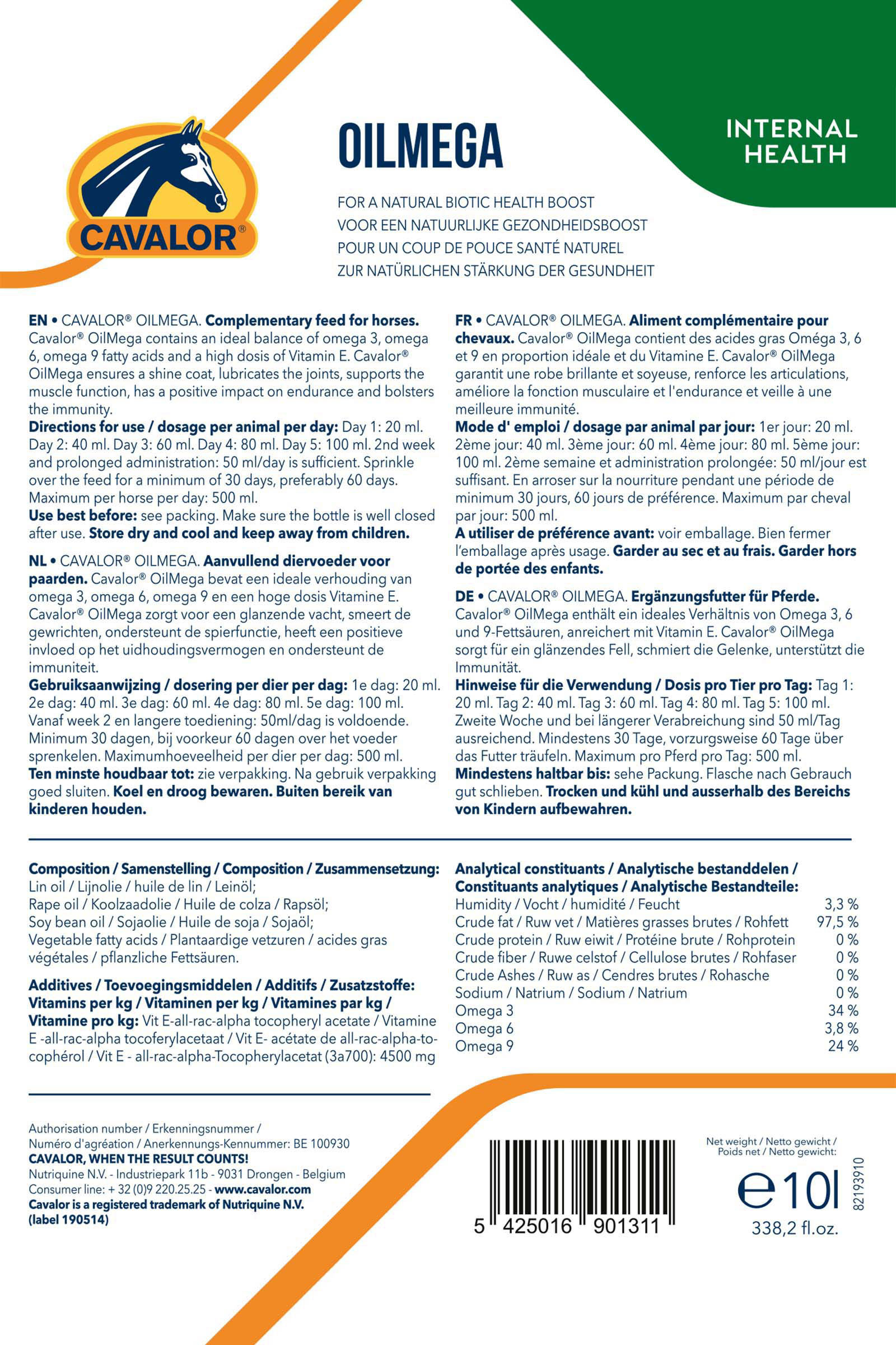 Cavalor Oilmega con bomba dosificadora, 10 l