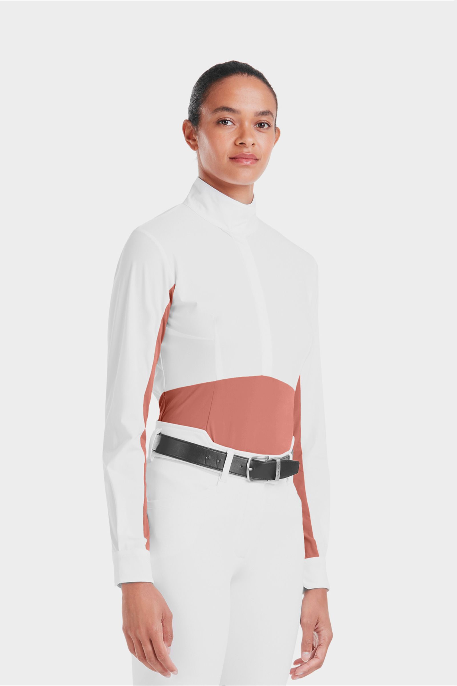 Brick Dust Horse Pilot Monica camisa de concurso de manga larga para mujer