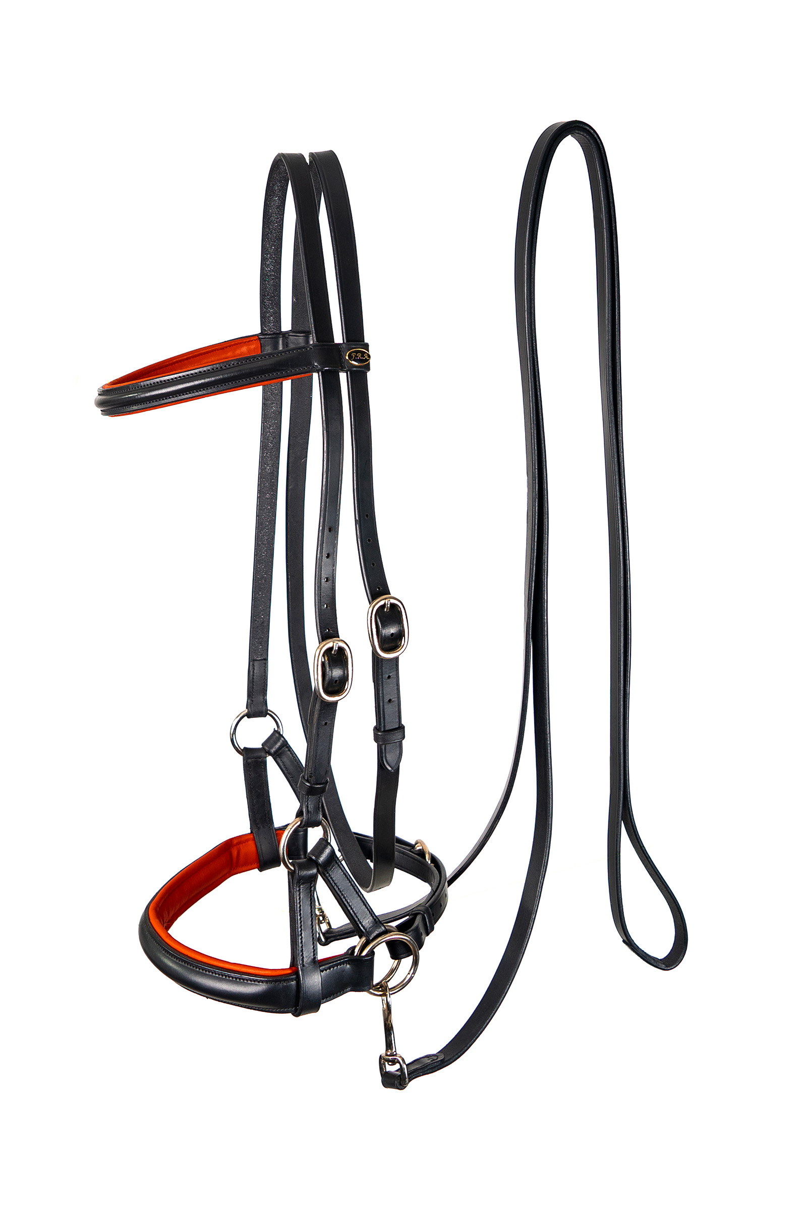 Black/Orange F.R.A. Freedom Riding Articles Pardoes de Luxe Sidepull con riendas (Sistema 3)