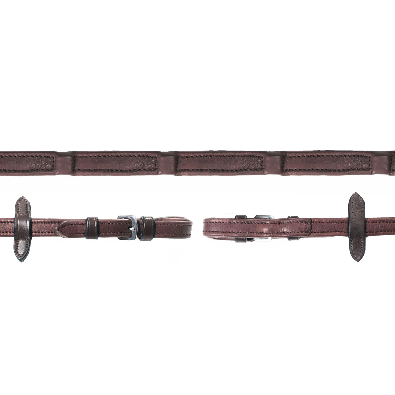 Dark Brown/Silver Riendas de cuero Schockemöhle Sports Durasoft, incrustaciones de nailon