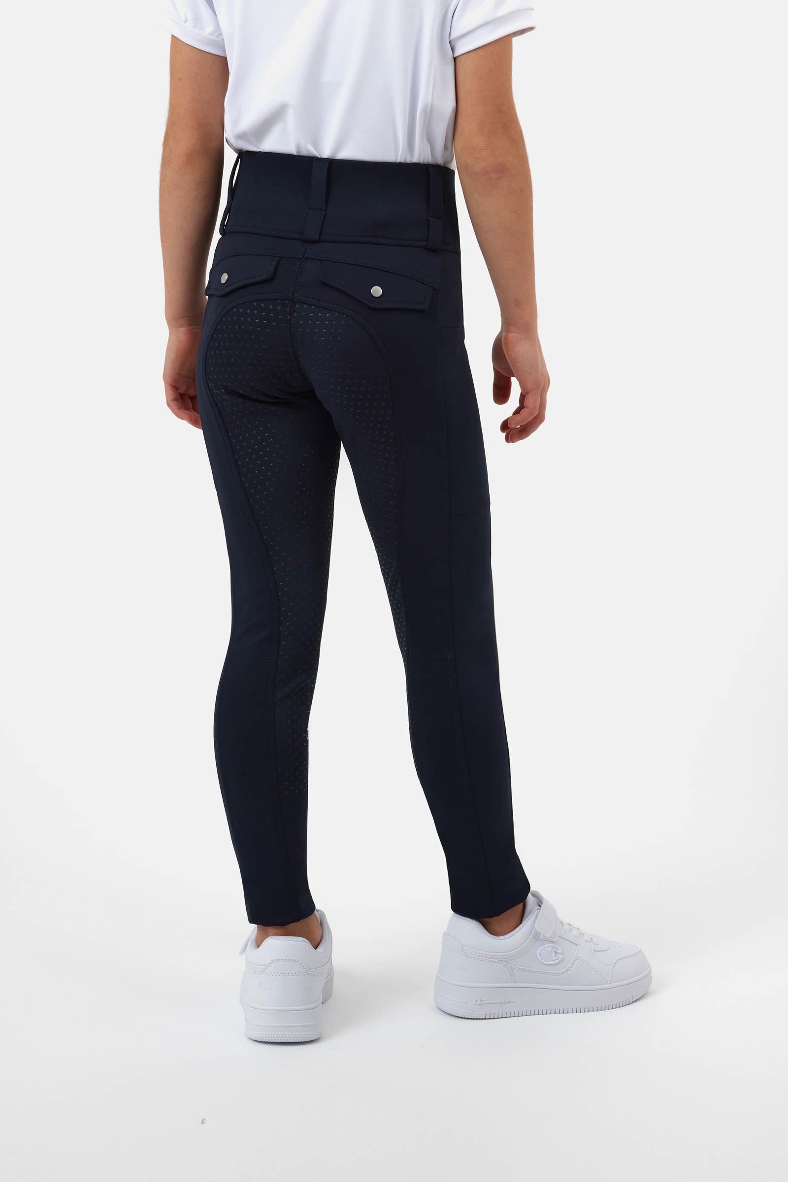 Dark navy Horze Young Rider Anya pantalones de equitaci&oacute;n h&iacute;bridos full grip
