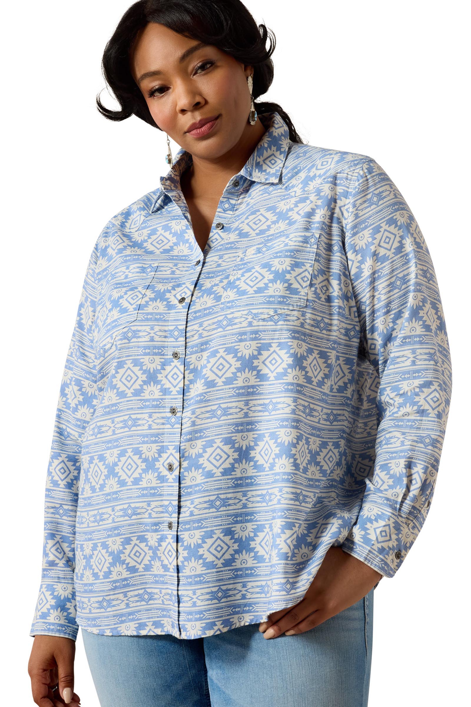 Ashleigh Blue Crystal Southwes Ariat Billie Jean camisa de manga larga para mujer