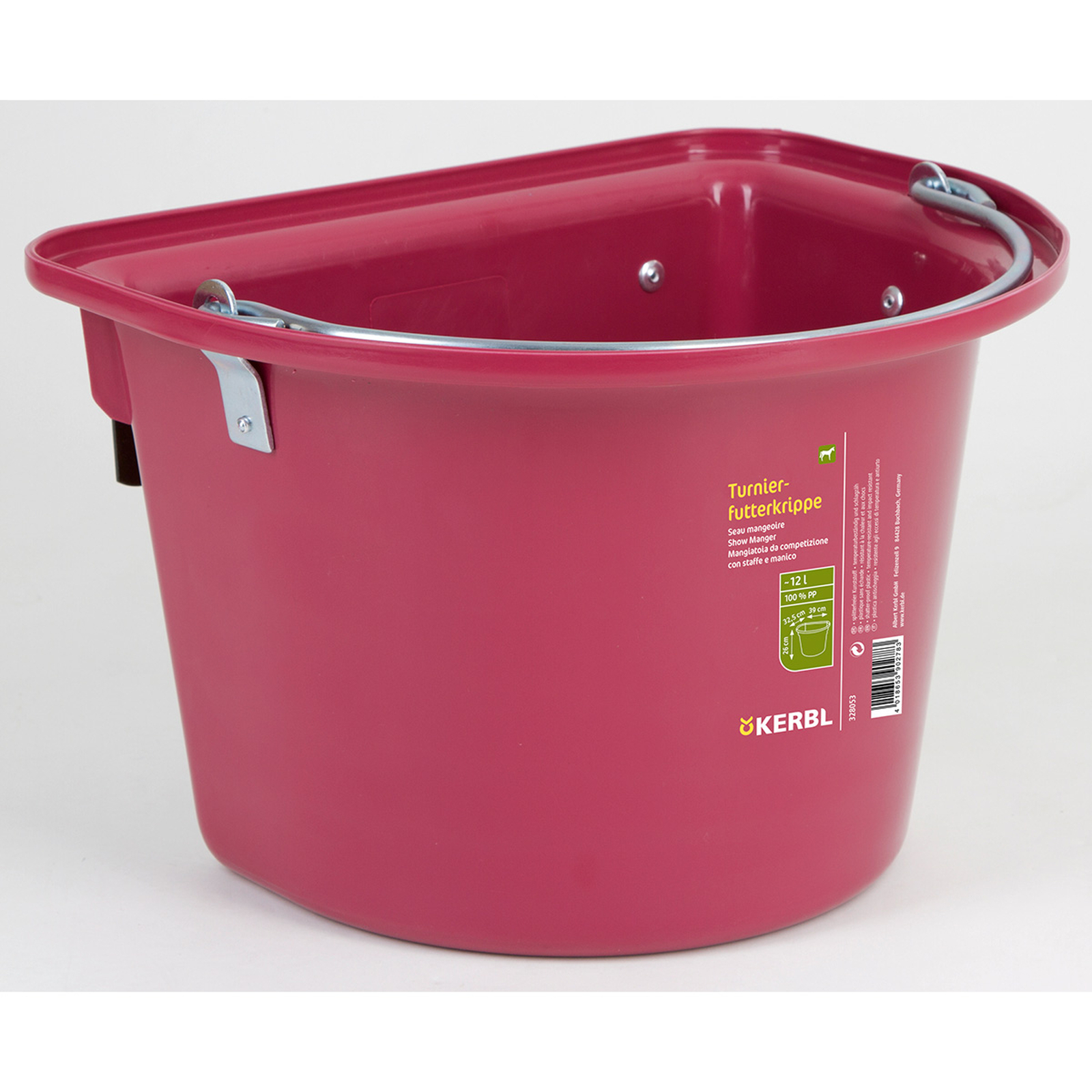 Raspberry Pink Cubo de alimentación Kerbl Show de 12 l, de plástico con asa de enganche