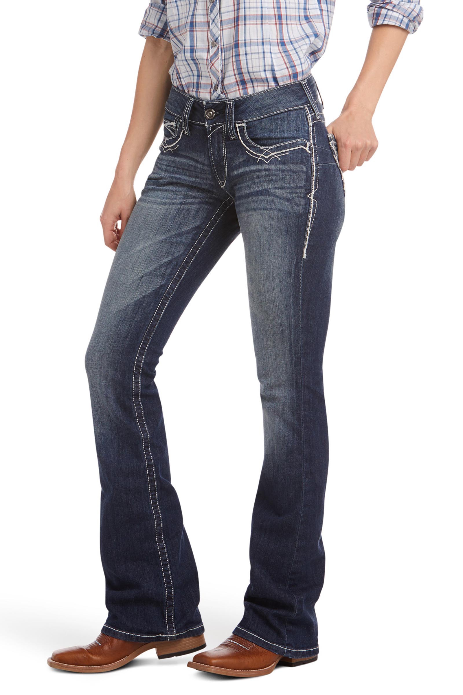 Ariat R.E.A.L. Mid Rise Stretch Entwined Vaqueros bootcut el&aacute;sticos para mujer de tiro medio
