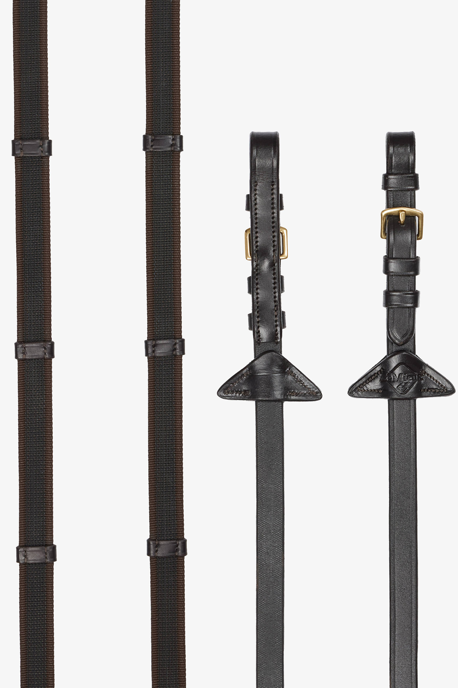 Brown/Brass Riendas Continentales con Agarre de Goma LeMieux