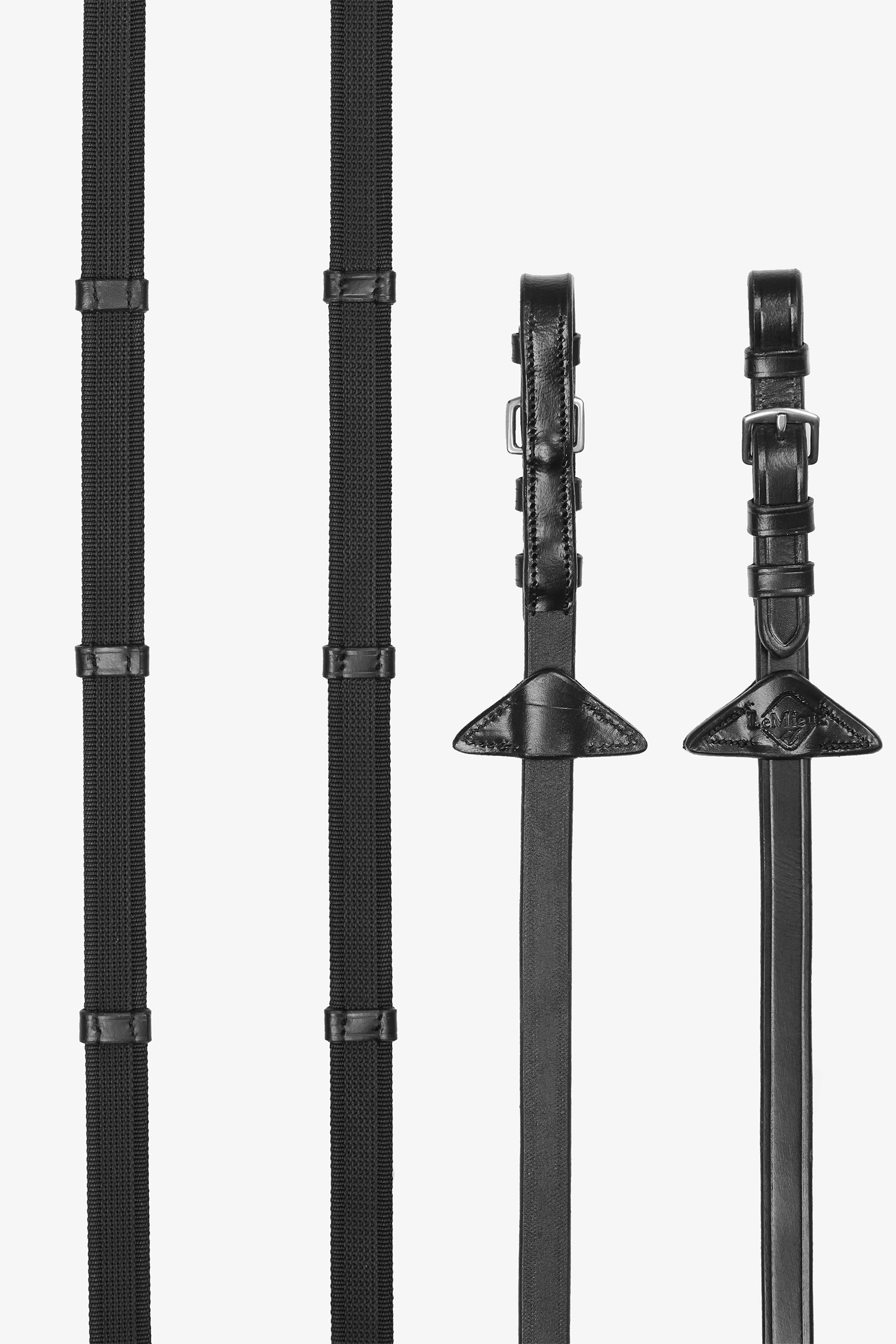 Black/Silver Riendas Continentales con Agarre de Goma LeMieux