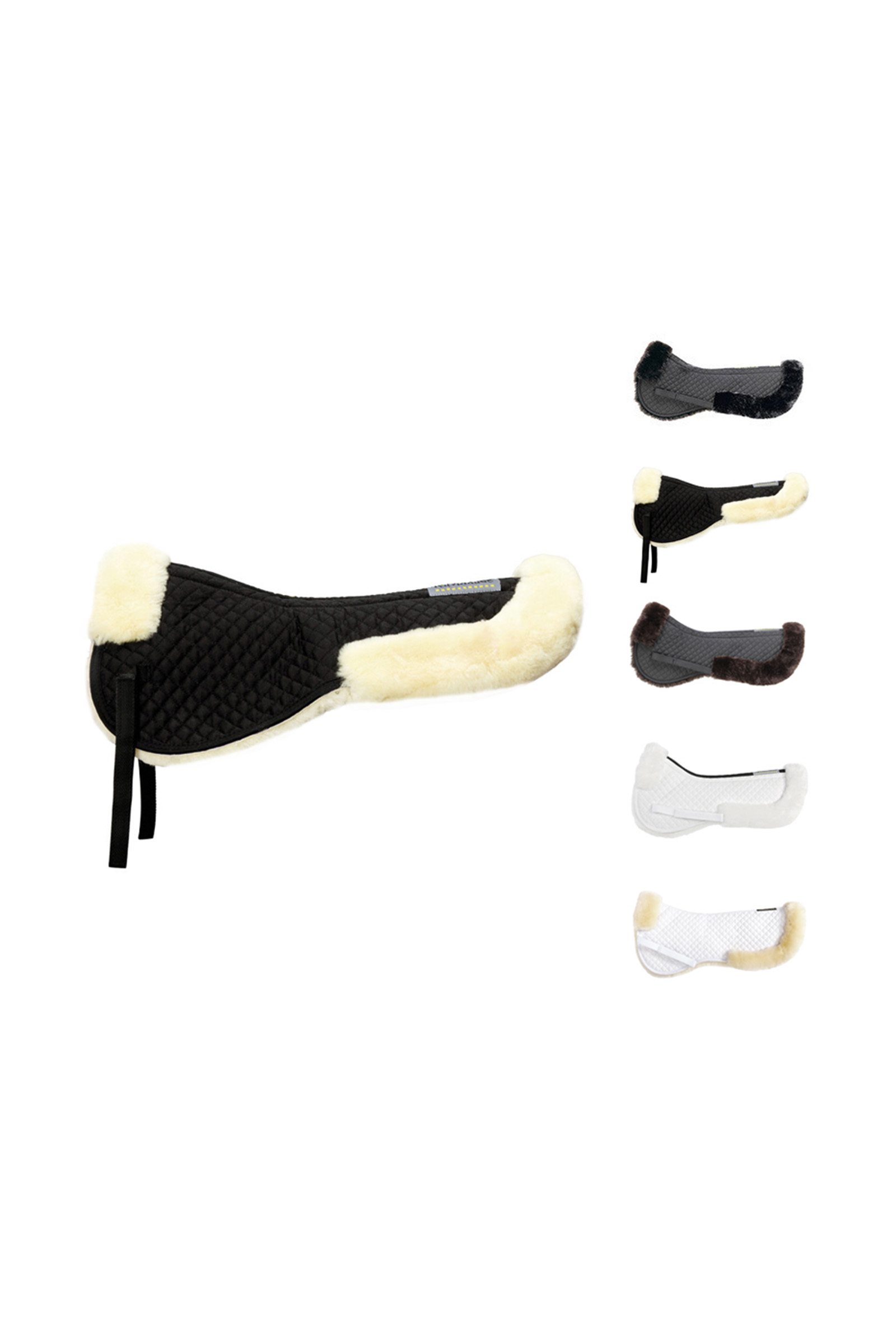 White/Natural Almohadilla de lana de cordero Kavalkade con borde detr&aacute;s, lana de cordero