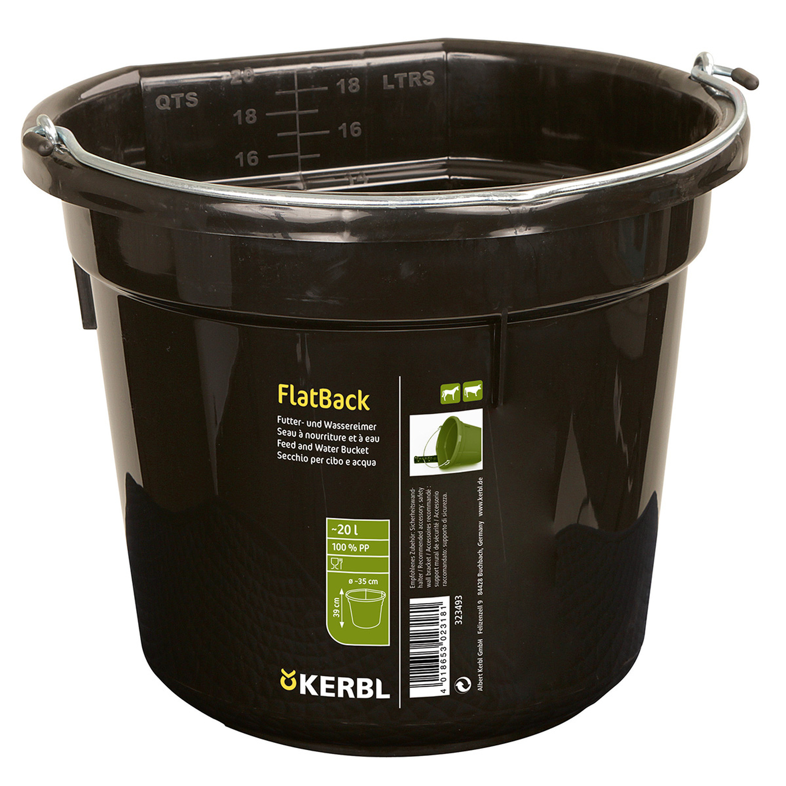 Black Kerbl Cubo de agua y alimento FlatBack ca. 20L