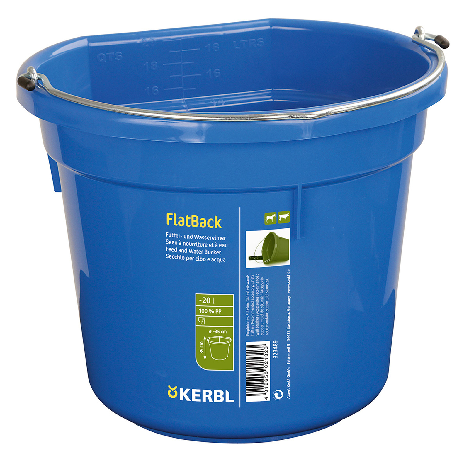 Blue Kerbl Cubo de agua y alimento FlatBack ca. 20L