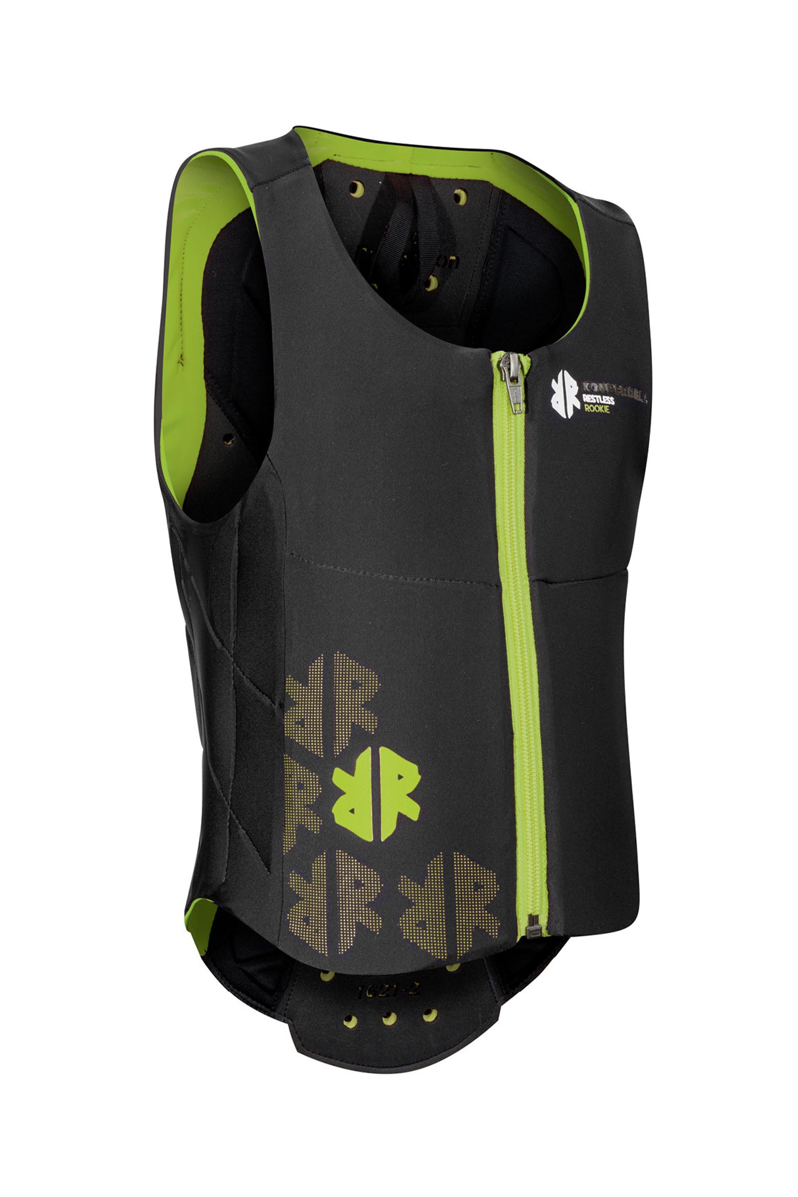 Black/Lime Green Komperdell chaleco bal&iacute;stico para ni&ntilde;os con protector de espalda