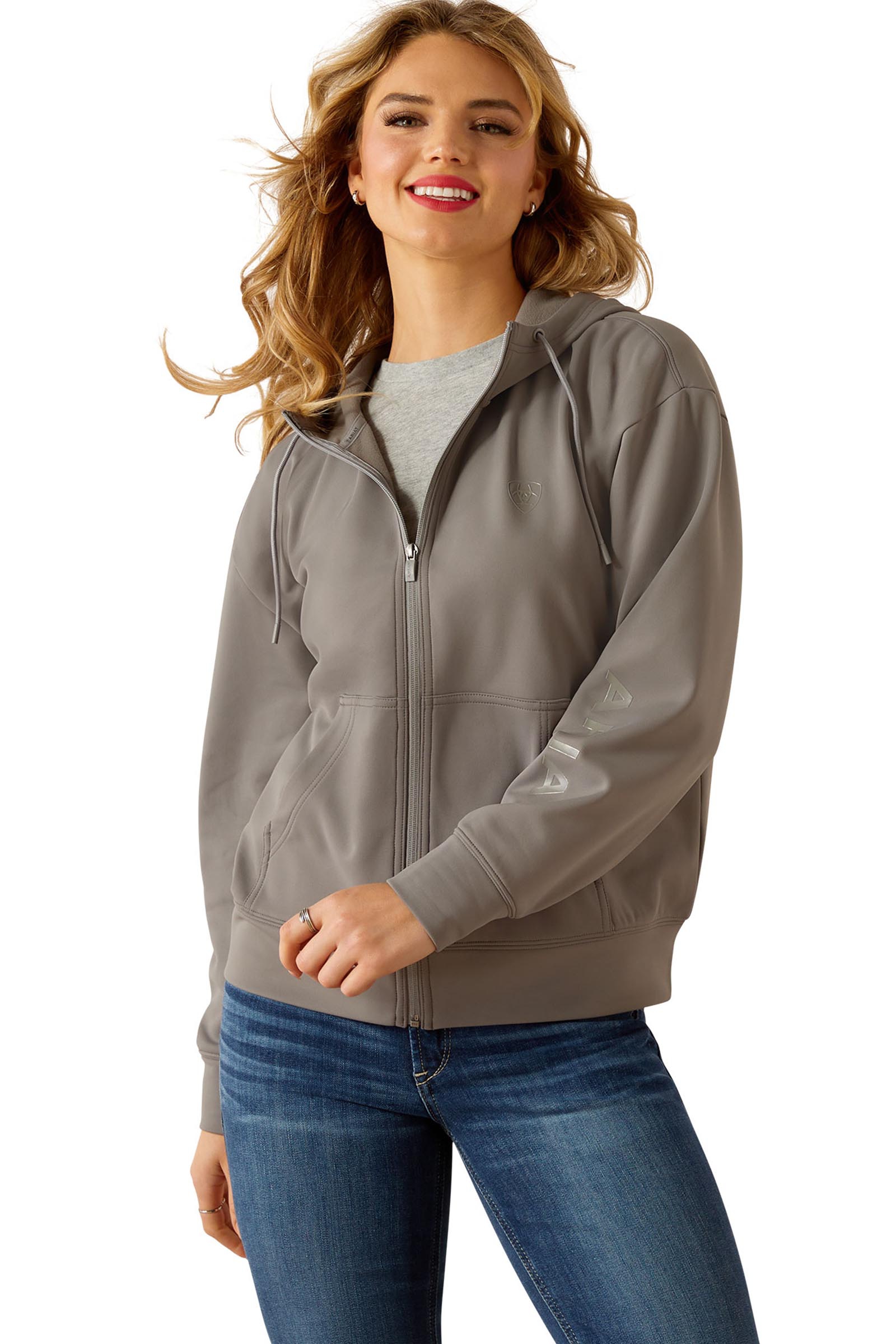 Smoked Pearl Ariat Breeze sudadera con capucha para mujer con cremallera completa