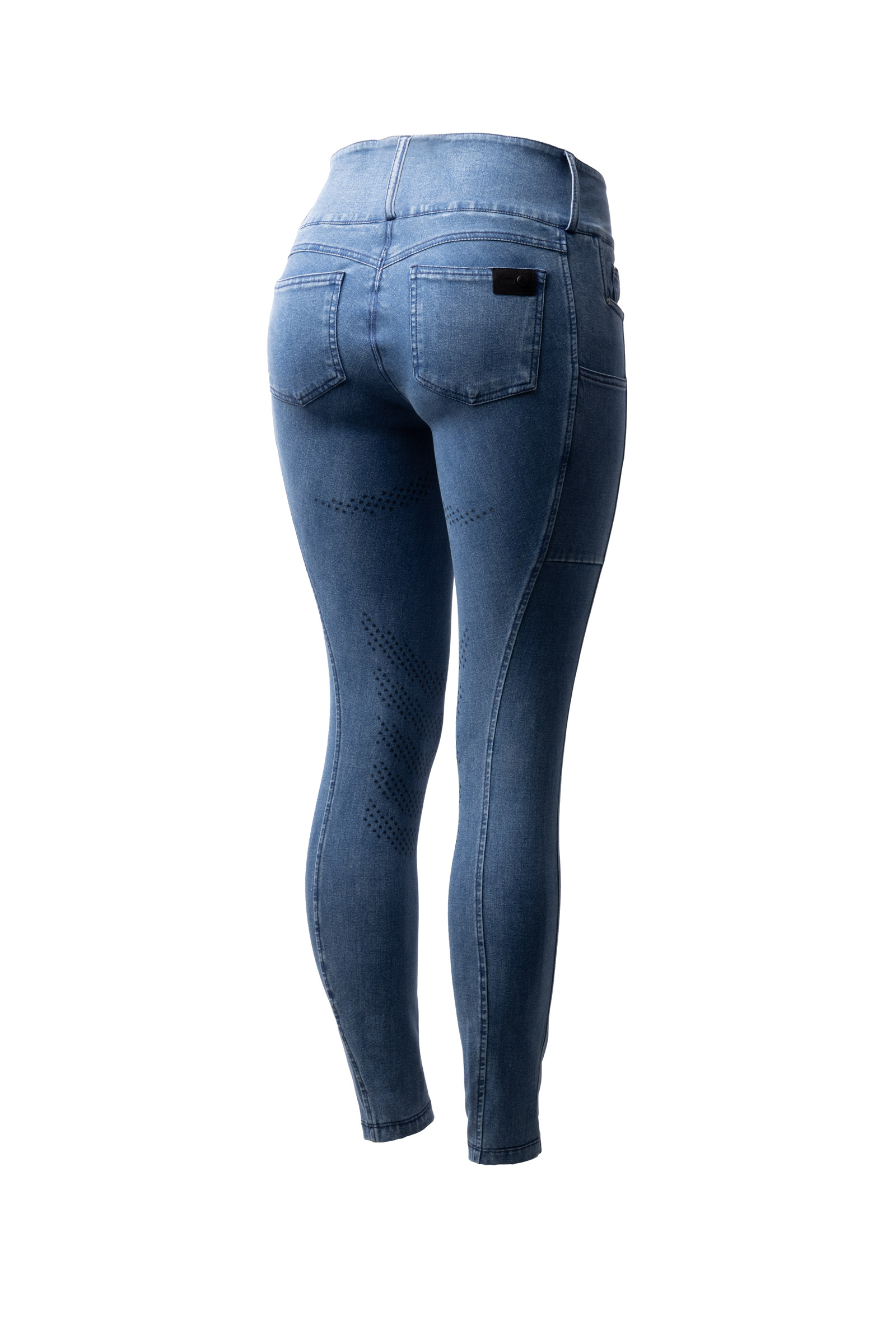 Light denim Horze Carolyn pantalones equitaci&oacute;n denim mujer full grip