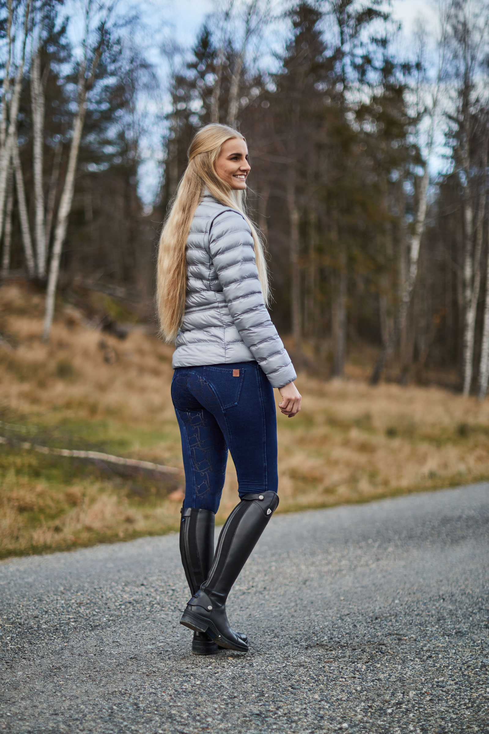 Pantalones de Montar Vaqueros Thermo con Asiento Completo de Silicona para Mujer Horze Kacy