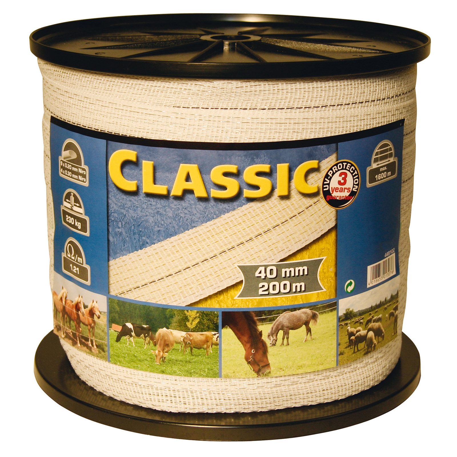 Cinta de esgrima Farm Patrol Classic 200 m, 40 mm, 9x0,2+4x0,3 niro