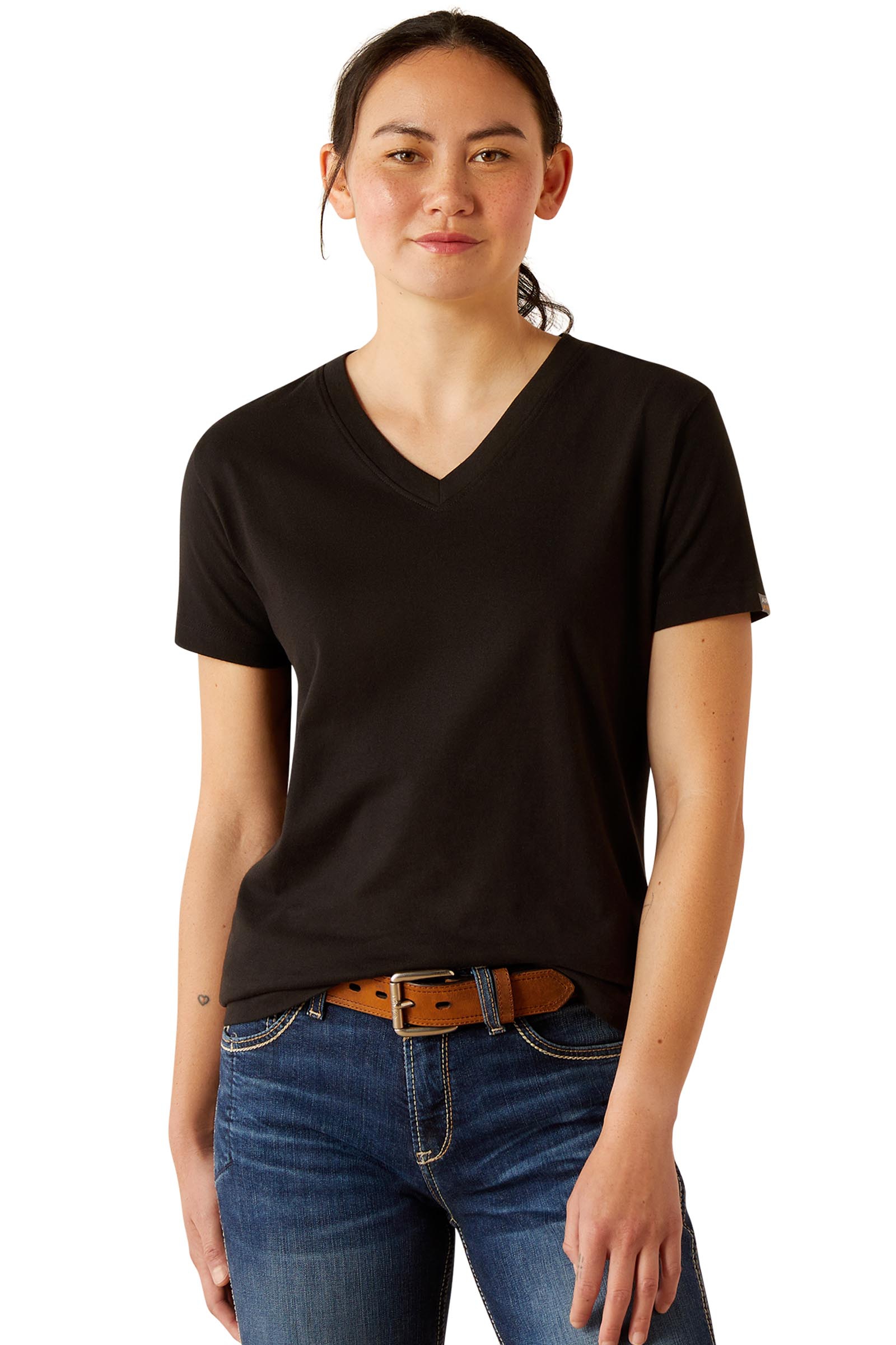 Black Ariat Camiseta Rebar Cotton Strong cuello en V para mujer  