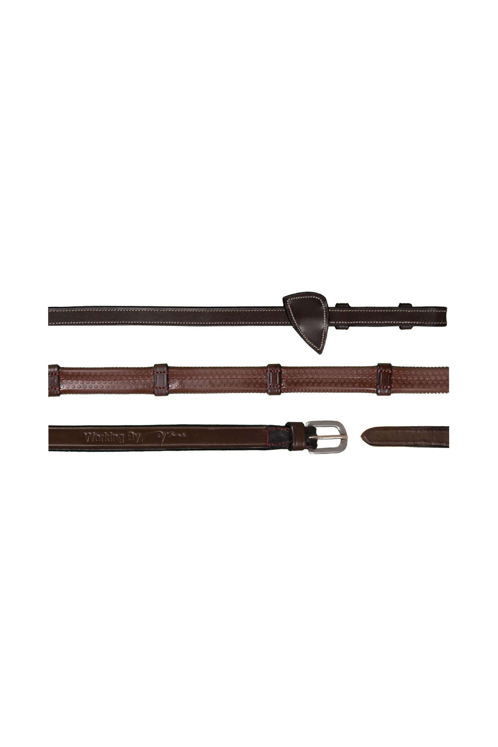 Brown Dy'on Working riendas de goma (13 mm) con 7 topes de cuero