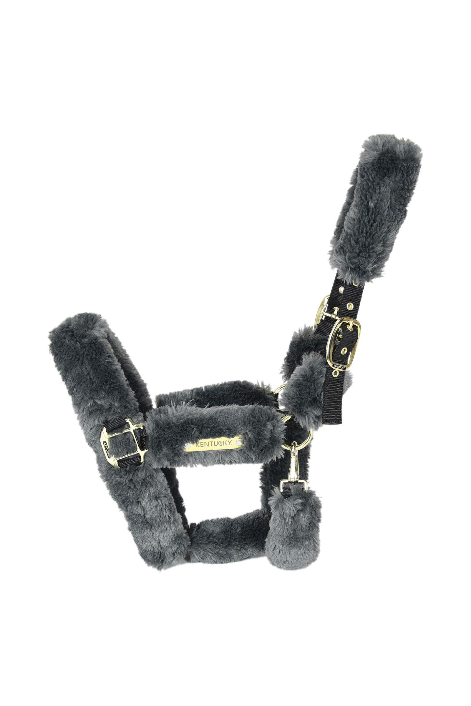 Grey Kentucky Horsewear Cabezada cuadra con piel de oveja para transportar