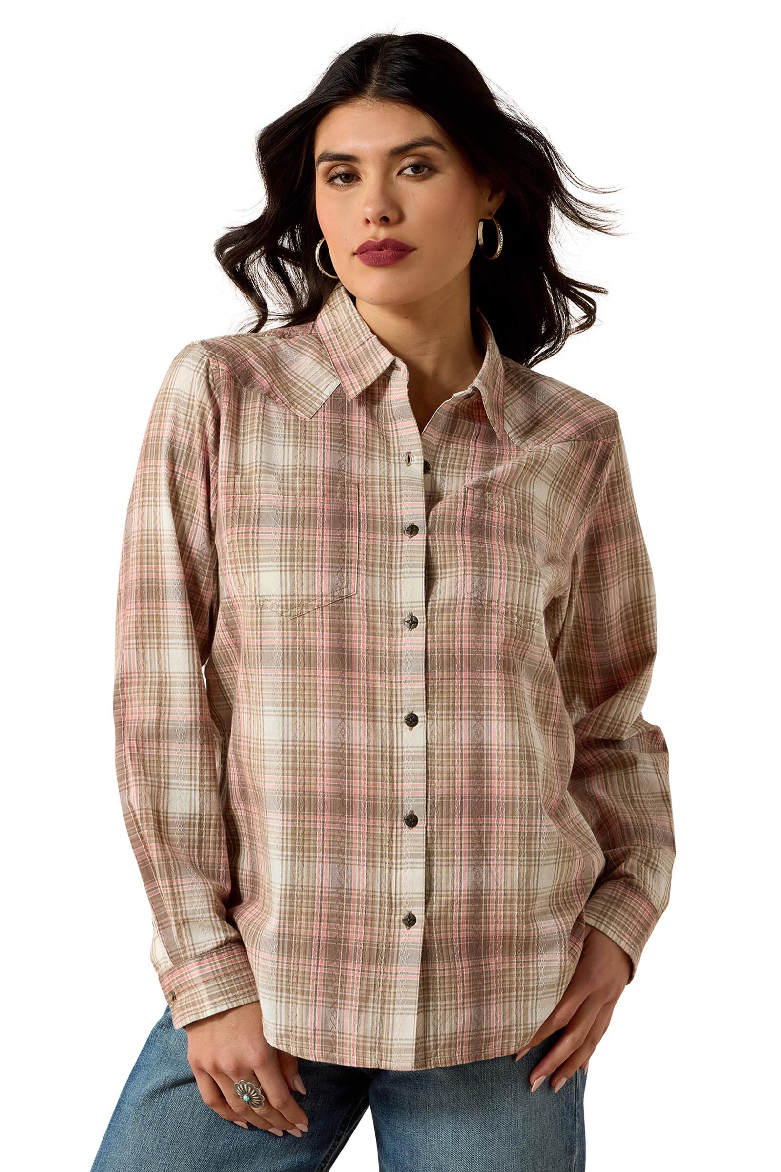 White Pepper Coral Plaid Ariat Billie Jean camisa de manga larga para mujer