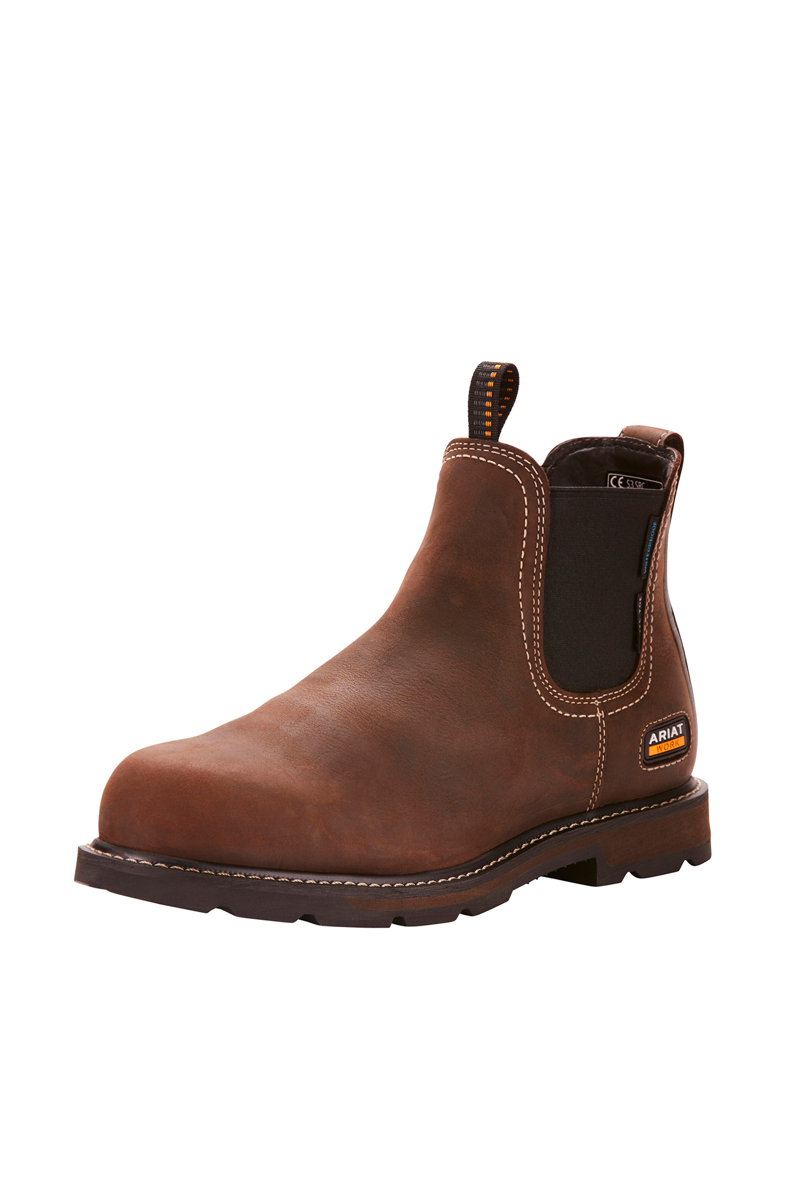 Dark Brown Ariat Groundbreaker Chelsea botas de trabajo impermeables para hombre con puntera de acero