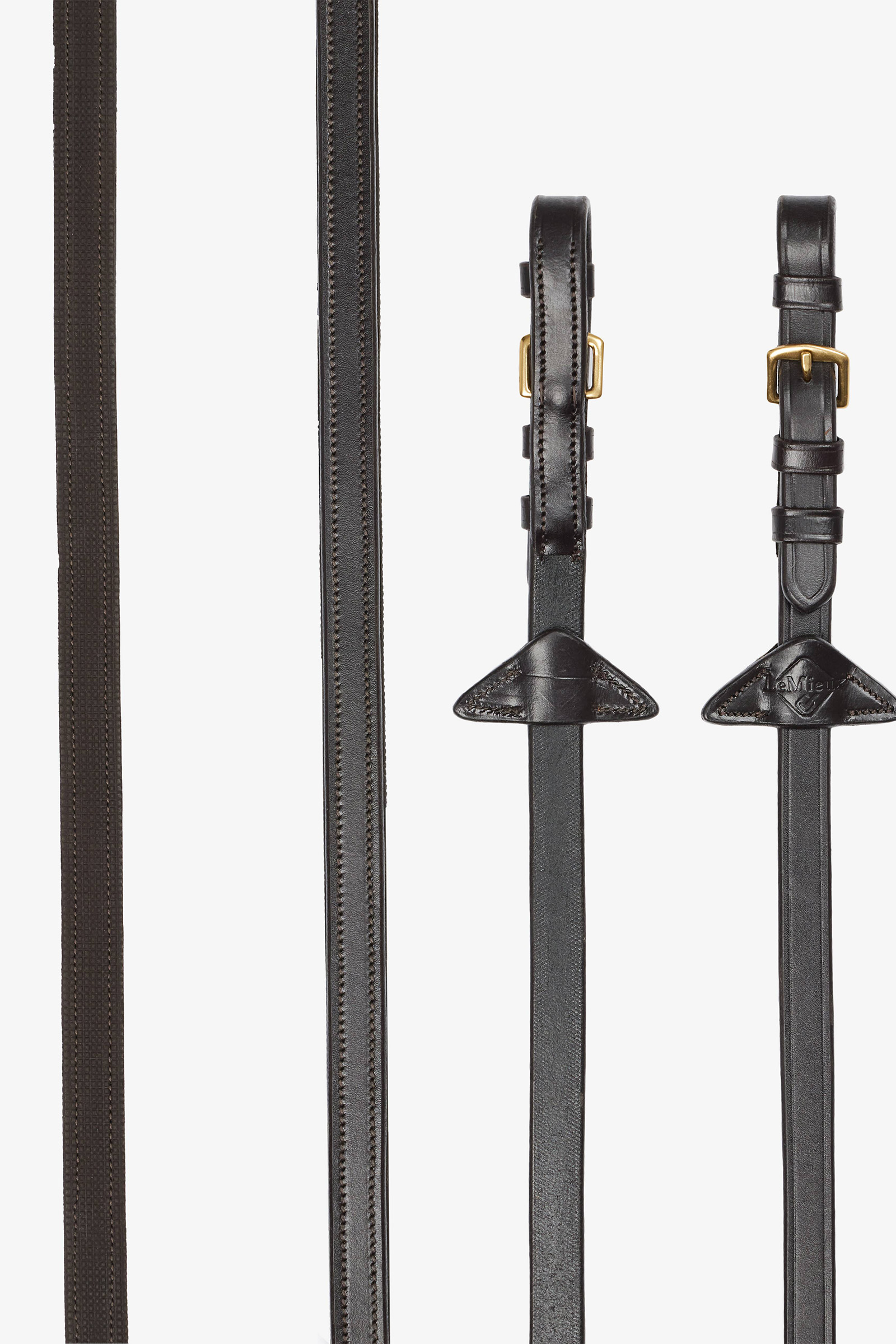 Brown/Brass Riendas Medio Revestidas de Goma LeMieux