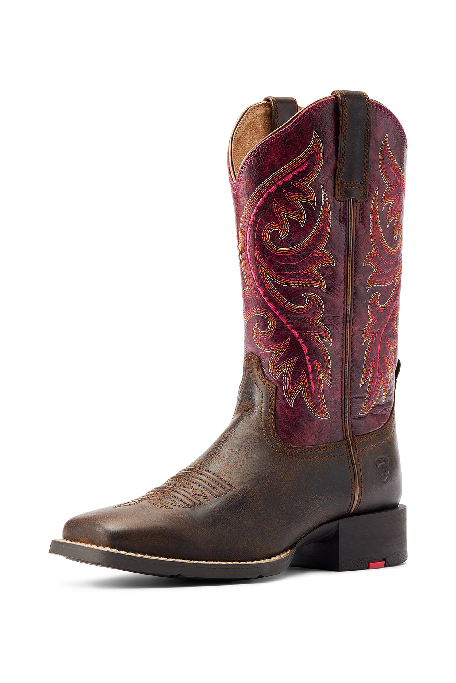 Dark Brown/Pink Ariat Round Up botas western para mujer con cremallera trasera