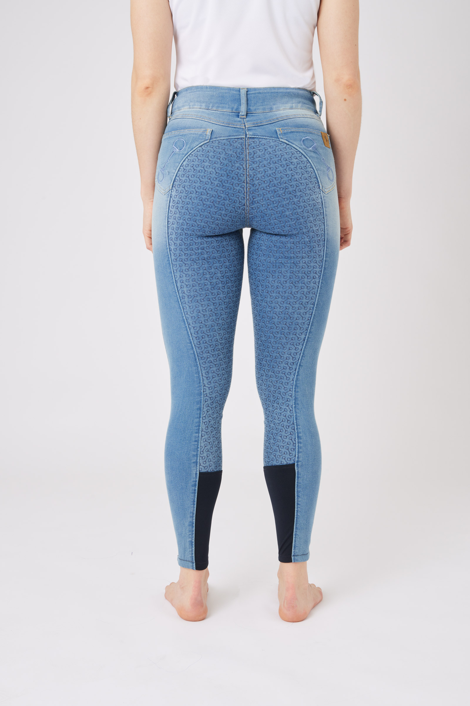 Pantalones de Montar Vaqueros con Cintura Alta de Asiento Completo de Silicona para Mujer Horze Kaia