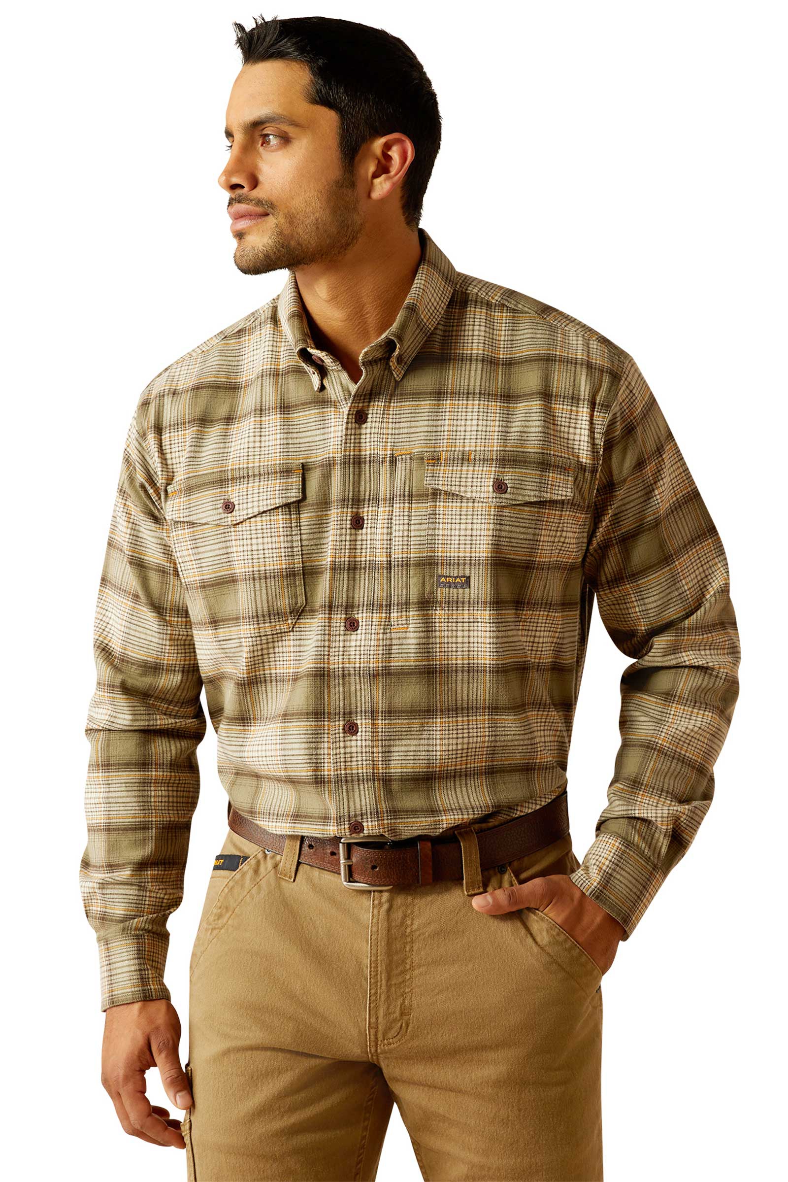 Deep Lichen Ariat Rebar camisa de trabajo de franela DuraStretch